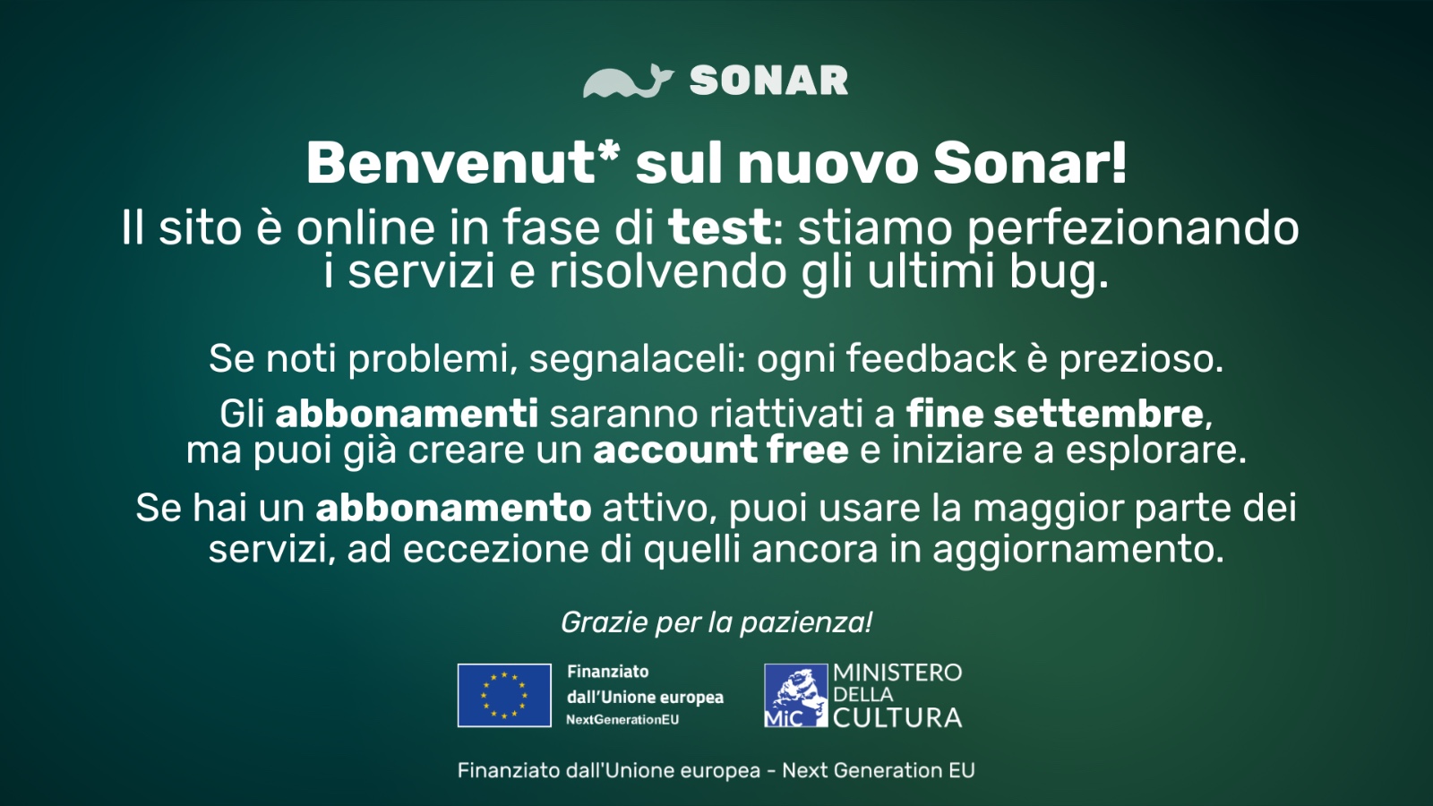 Il sito è online in fase di test, stiamo perfezionando i servizi e risolvendo gli ultimi bug.